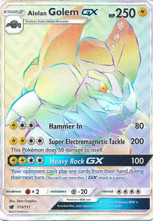 Alolan Golem GX Rainbow Rare - 113/111 - Crimson Invasion