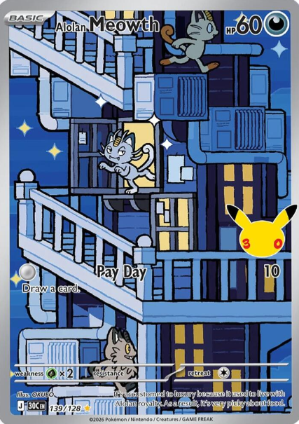 Alolan Meowth Illustration Rare - 139/128 - Pokemon 30th Celebration