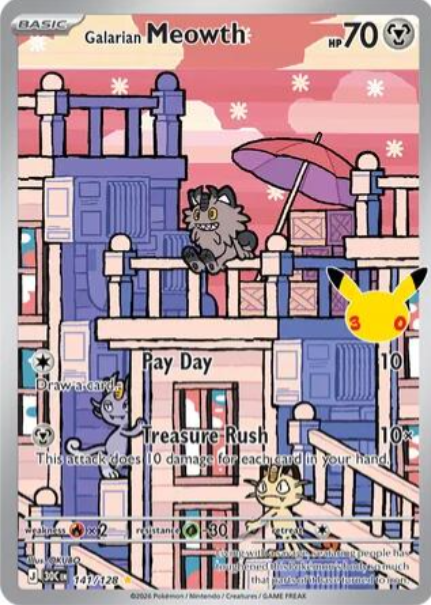 Galarian Meowth Illustration Rare - 141/128 - Pokemon 30th Celebration