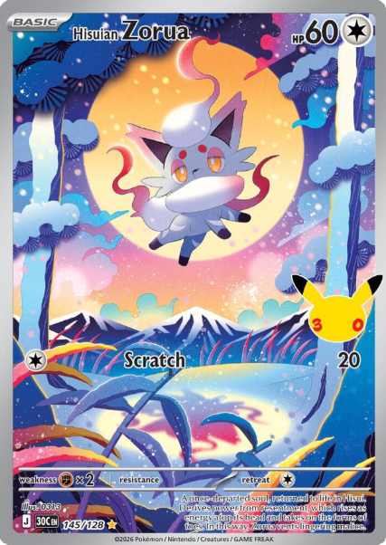 Hisuian Zorua Illustration Rare - 145/128 - Pokemon 30th Celebration
