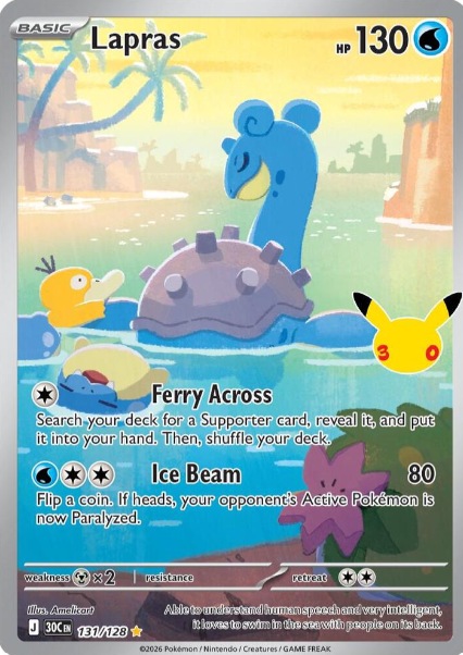 Lapras Illustration Rare - 131/128 - Pokemon 30th Celebration