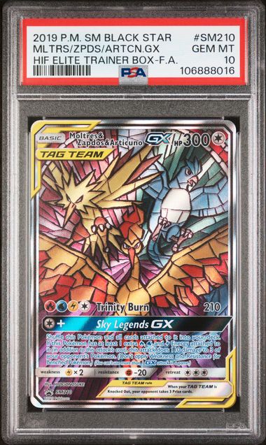 Moltres & Zapdos & Articuno Stained Glass Promo - PSA 10 - Sun & Moon Promos