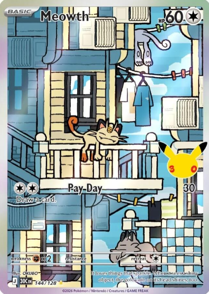 Meowth Illustration Rare - 144/128 - Pokemon 30th Celebration
