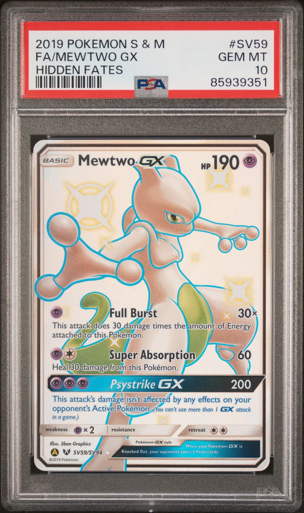 Mewtwo GX Full Art Shiny - PSA 10 - Hidden Fates