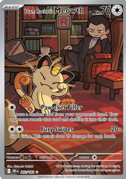 Team Rocket's Meowth Illustration Rare - 203/182 - Destined Rivals