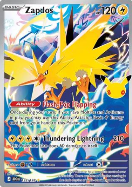 Zapdos Illustration Rare - 133/128 - Pokemon 30th Celebration
