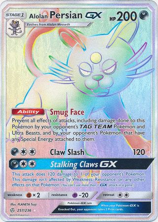 Alolan Persian GX Rainbow Rare - 257/236 - Cosmic Eclipse