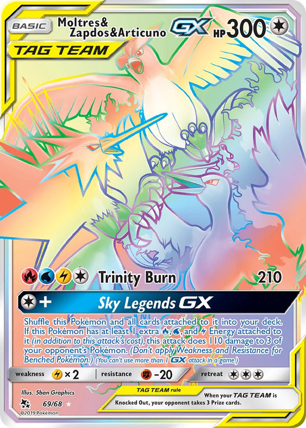 Moltres & Zapdos & Articuno GX Rainbow Rare - 69/68 - Hidden Fates