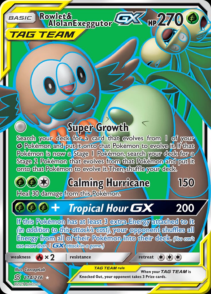 Rowlet & Alolan Exeggutor GX Full Art - 214/236 - Unified Minds