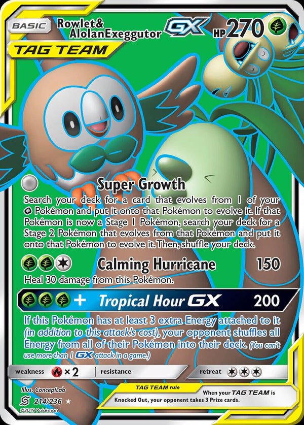 Rowlet & Alolan Exeggutor GX Full Art - 214/236 - Unified Minds