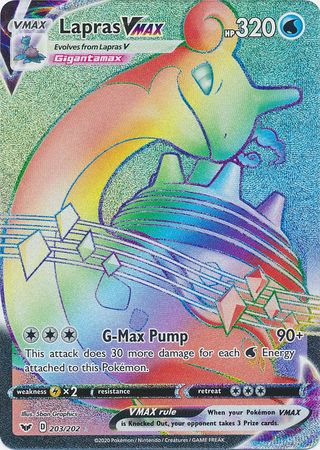 Lapras VMAX Rainbow Rare - 203/202 - Sword & Shield Base Set